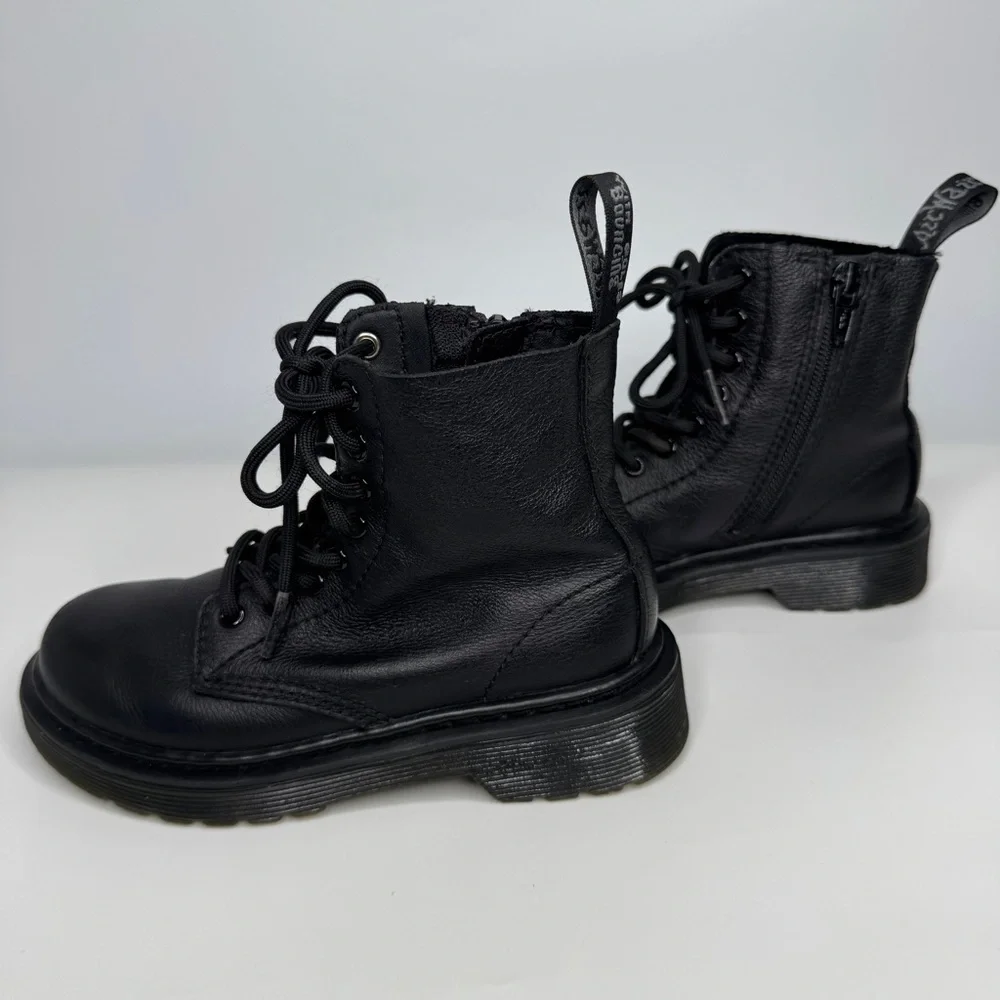 Dr Martens Boots Kids 12 Black 1460 Pascal Mono Junior Combat Leather Side Zip